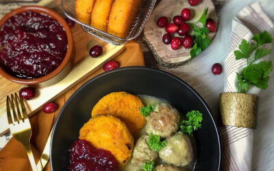 Boulettes suédoises « kotbullär », compote de cranberries et croquettes de butternut 🇸🇪