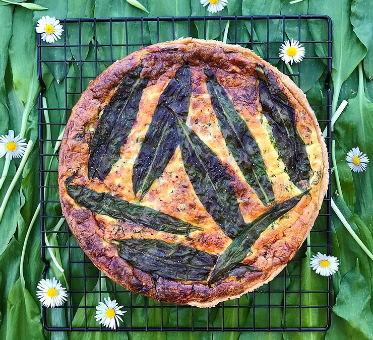 Quiche au cheddar, jambon et ail des ours 🥬🧀🍖