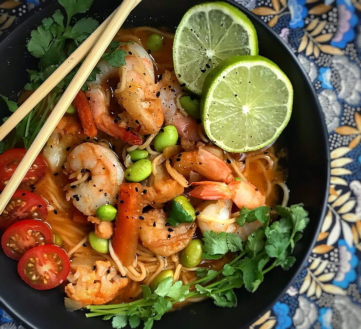 Soupe de nouilles aux crevettes et curry rouge 🍤 🌶 🍜